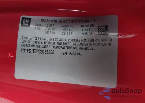 2012 Chevrolet Camaro 2Lt z USA, uszkodzony, nr VIN 2G1FC1E38C9155800